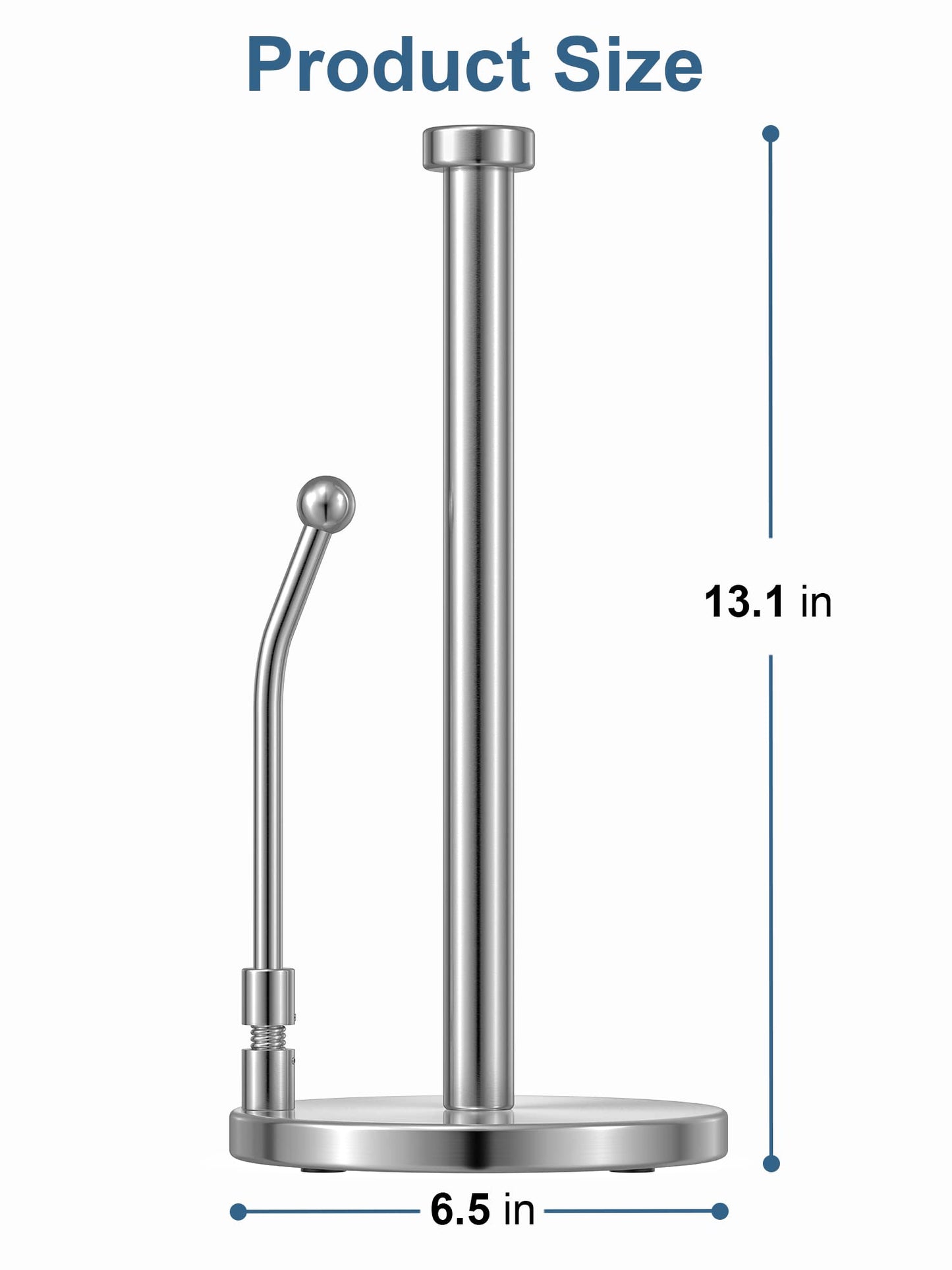SMARTAKE Paper Towel Holder for One Hand Tear, Paper Towel Dispenser Standing Weighted Base Non Slip, Spring Arm Fit Most Size Paper Roll, Stainless Steel Paper Towel for Kitchen Countertop, Silver