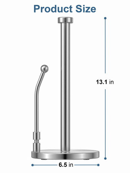 SMARTAKE Paper Towel Holder for One Hand Tear, Paper Towel Dispenser Standing Weighted Base Non Slip, Spring Arm Fit Most Size Paper Roll, Stainless Steel Paper Towel for Kitchen Countertop, Silver