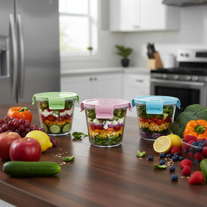 B.GUBOBOYA 4Pack Round Glass Soup Storage Containers with Locking Lids, 24oz Glass Food Containers BPA free, Round Food Containers for Salad, Soup, Lunch and Microwave, Freezer, Dishwasher Safe