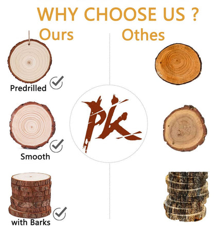 Unfinished Natural Wood Slices, 30Pcs 3.1-3.9 inch Wooden Circles Predrilled with Hole, Round Wood Discs with Twine, Craft Wood Kit DIY Craft for Rustic Wedding Decoration Christmas Ornaments