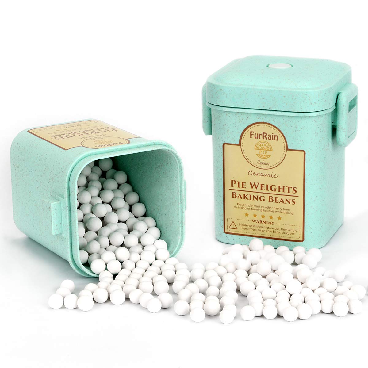 Ceramic Pie Weights Reusable 10mm Baking Beans Pie Crust Weights Natural Ceramic Stoneware with Wheat Straw Container (1PCS (1.2 LB))