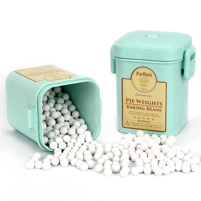 Ceramic Pie Weights Reusable 10mm Baking Beans Pie Crust Weights Natural Ceramic Stoneware with Wheat Straw Container (1PCS (1.2 LB))