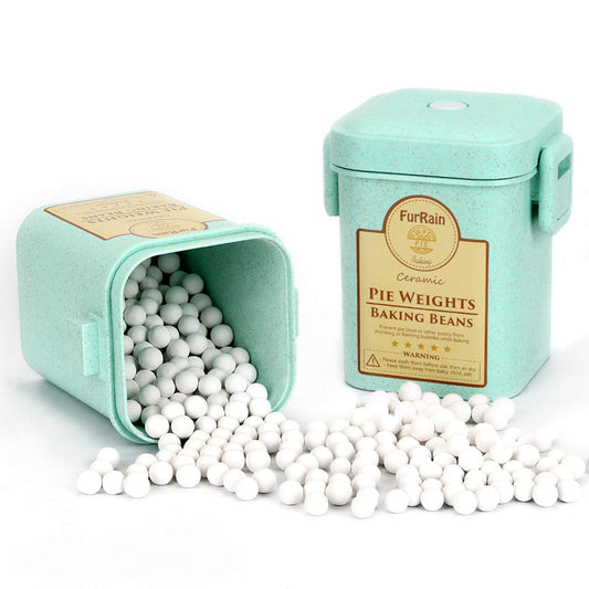 Ceramic Pie Weights Reusable 10mm Baking Beans Pie Crust Weights Natural Ceramic Stoneware with Wheat Straw Container (1PCS (1.2 LB))