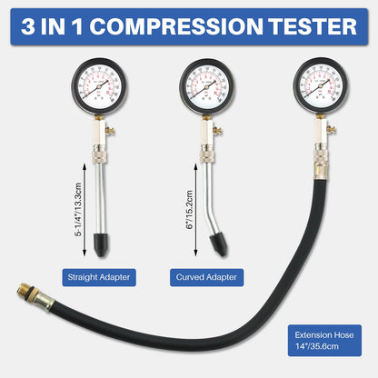 DASBET 8PCS Petrol Engine Cylinder Compression Tester Kit | Compression Tester Kit with Pressure Gauge for Petrol Gas Engine Automotive Tool Gauge 0-300 PSI for Cars Motorcycles (Blue)