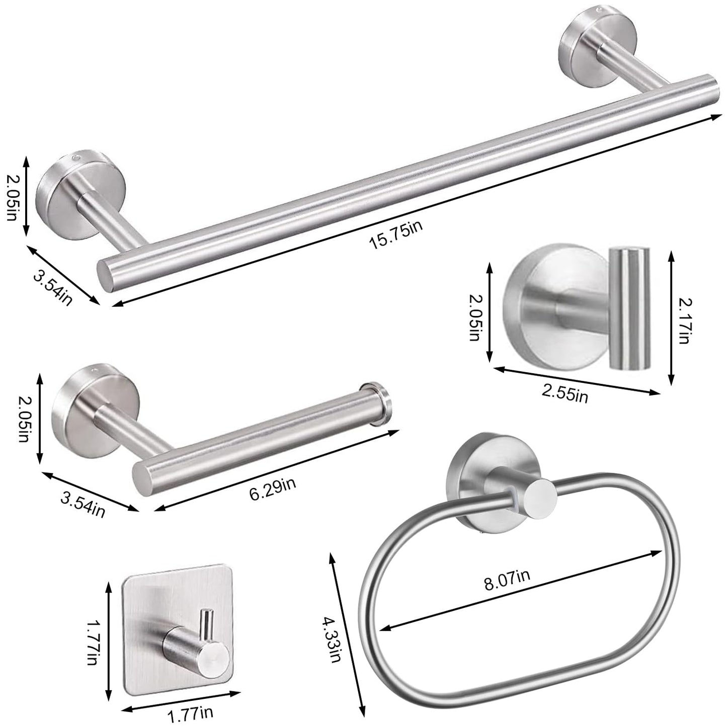 7-Piece Bathroom Accessories Set, Black Towel Rack Towel Holder Towel Bar, Towel Racks for Bathroom SUS304 Stainless Steel, Towel Holder Towel Rack Wall Mounted, Silver Towel Rack Bathroom