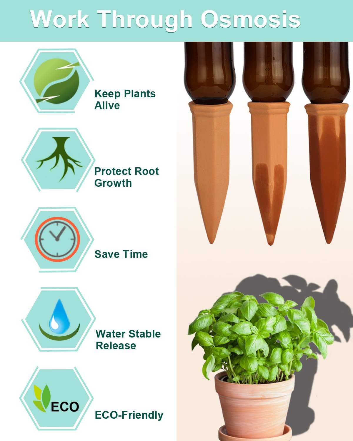 vensovo 10 Pcs Terracotta Watering Spikes - Automatic Self Watering Stakes, Plant Watering Devices for Wine Bottles Recycled Bottles, Clay Plant Garden Waterers for Vacations