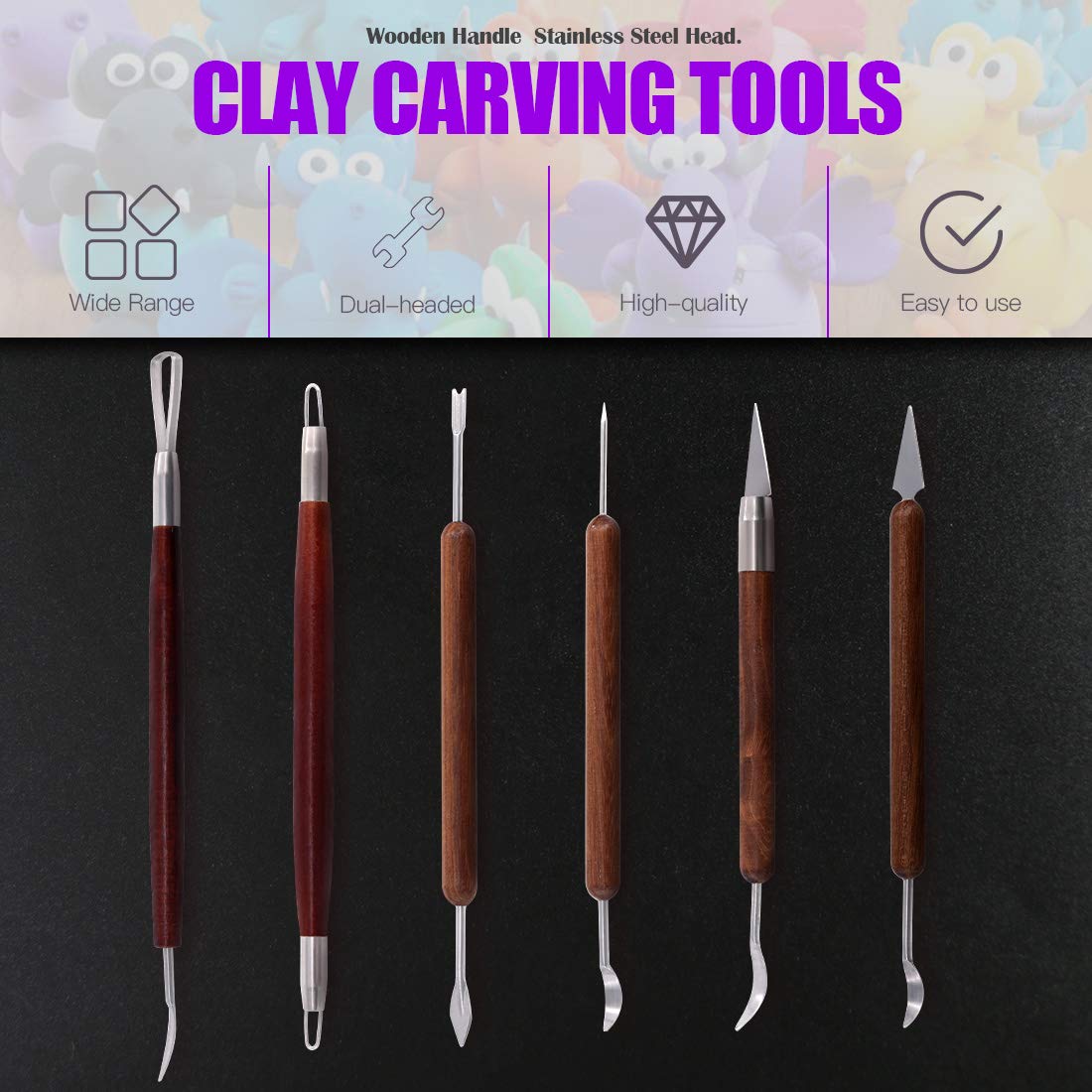 Swpeet 30Pcs Modeling Clay Sculpting Tools Kits, Ball Stylus Tool Handle Double-Sided Set Dual-End Dotting Tools Plastic Ball Rod Stylus Modeling Tools, Clay Roller, Clay Scarpe