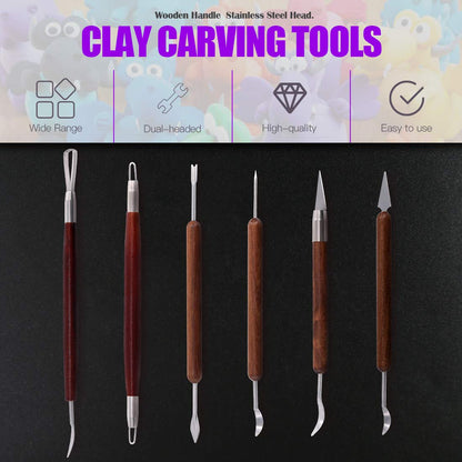 Swpeet 30Pcs Modeling Clay Sculpting Tools Kits, Ball Stylus Tool Handle Double-Sided Set Dual-End Dotting Tools Plastic Ball Rod Stylus Modeling Tools, Clay Roller, Clay Scarpe