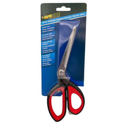 Rapid Edge Offset Scissors – 9.5" Stainless Steel Industrial Utility Scissors with Serrated Edge, Soft Grip Handles & Built-in Scoring Tip for Cardboard, Plastic & Crafts