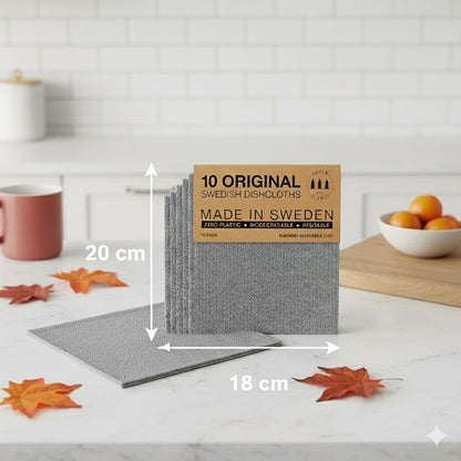 SUPERSCANDI 10 Pack Swedish Dish Cloths for Kitchen - 100% Biodegradable & Compostable | Washable Kitchen Cloths, Food-Safe & Without Plastic - Reusable Paper Towel for Any Surface | Grey