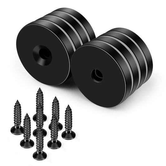 DIYMAG Black Epoxy Coated Disc Countersunk Hole Magnets, Permanent Rare Earth Magnets with Screws-8 Pack 1.26 inch x 0.2 inch