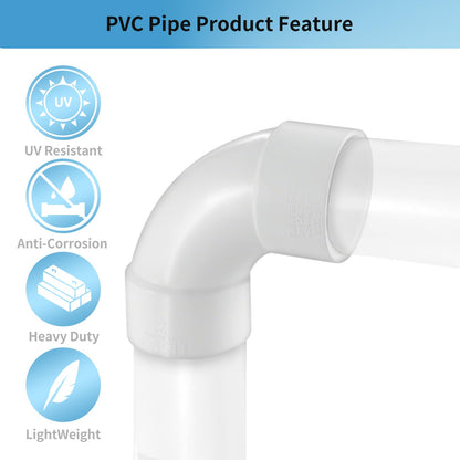LESSO 1-1/2 Inch PVC 90 Degree Elbow, 1-1/2" Pipe Fittings High Flow Capacity White for Plumbing and Pool Systems, Schedule 40, 2 Pcs