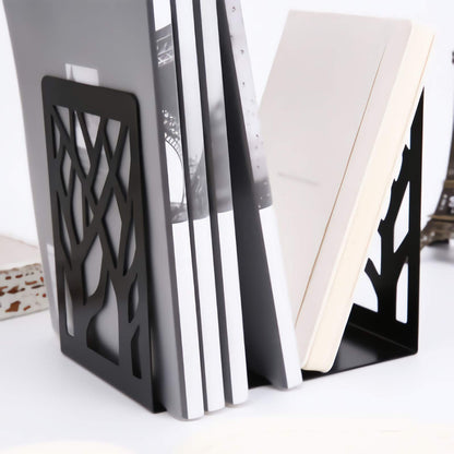 WUWEOT 4 Pair Book Ends, Metal Decorative Bookends for Heavy Books, Black Non-Skip Book Stopper for School, Home or Office, 6.9 x 4.7 x 3.5 Inches
