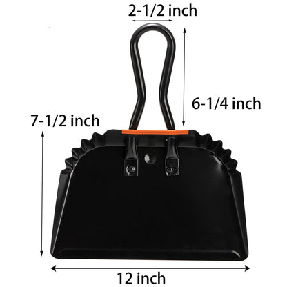 TOPZEA 2 Pack Black Metal Dustpan, 12 Inch Heavy Duty Steel Dust Pan with Handle Handheld Dustpan Wide Scooper for Indoor, Outdoor, Fireplace, Industrial and Commercial Use