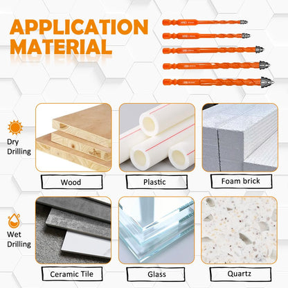 BGTEC Serrated Carbide Masonry Drill Bit Set - 5PCS 3/16"/1/4"/5/16"/3/8"/1/2" Wood Drill Bits for Wood Plastic Masonry Brick Tile Glass Concrete Marble