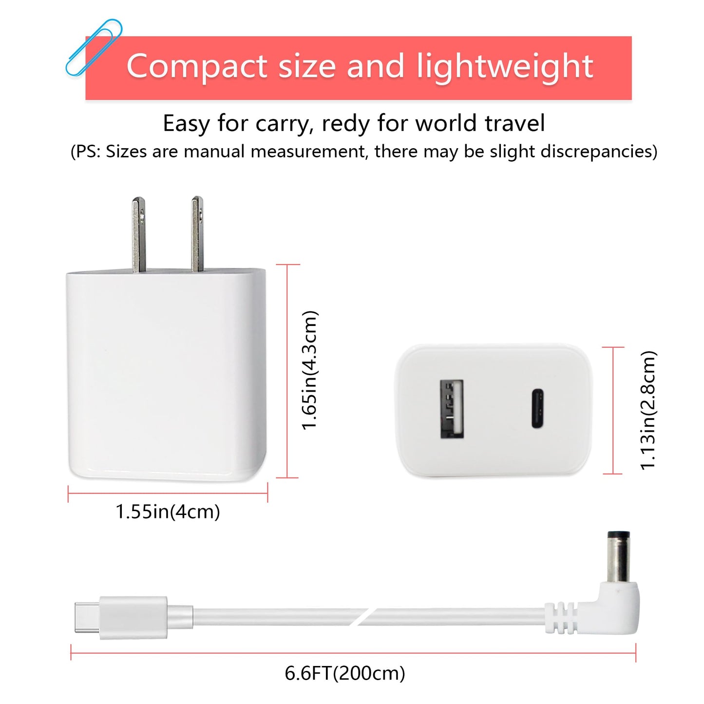 Wamlet USB C Charger for Medela Sonata, Pump-in-Style, Spectra S1 S2, Ameda, Lactina Hygeia - 6.6ft AC Charger Cable