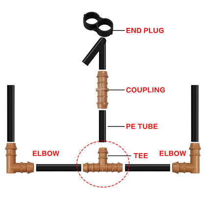 Arfun 20-Pack Drip Irrigation Barbed Tee Fittings, Fits of 1/2”, 17mm .600” ID Drip Tubing