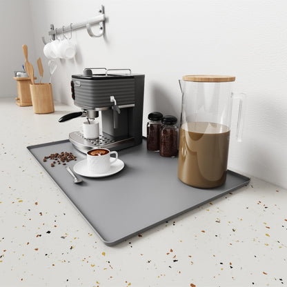 Coffee Maker Mat, Silicone Coffee Mat, 24"x16" Coffee Bar Mat with Detachable Dish Drying Mat, Spill-Proof, Heat-Resistant, Non-Slip, fits Under Coffee Maker & Dish Rack (Black, 24"x16")