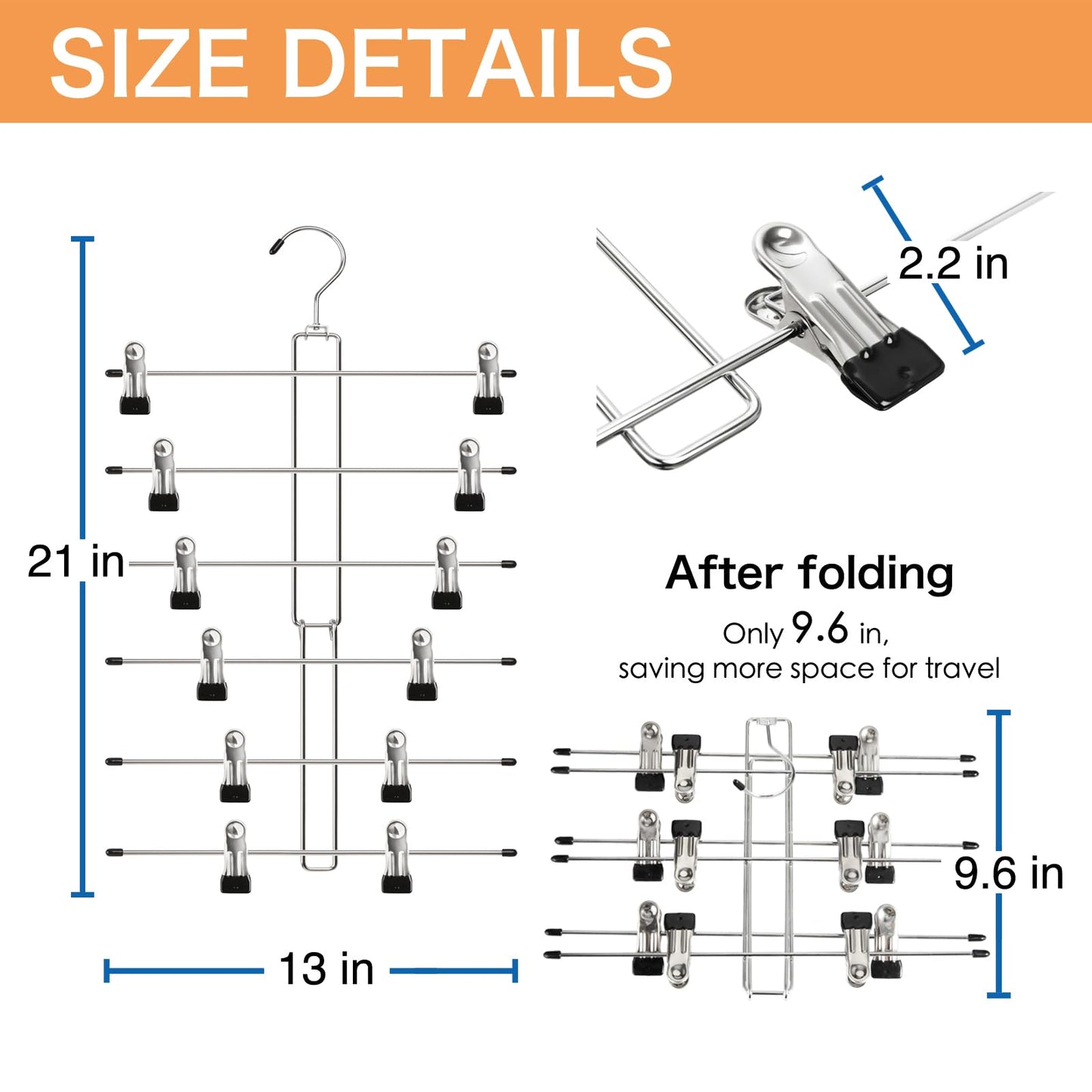 WYLWLS Pant Hangers, Pant Hangers with Clips,Skirt Hangers with Clips, 4 Pcs Tiered Skirt Hanger, Clothes Hangers Space Saving,Non Slip Hangers for Pants, Foldable,College Dorm Room Essentials