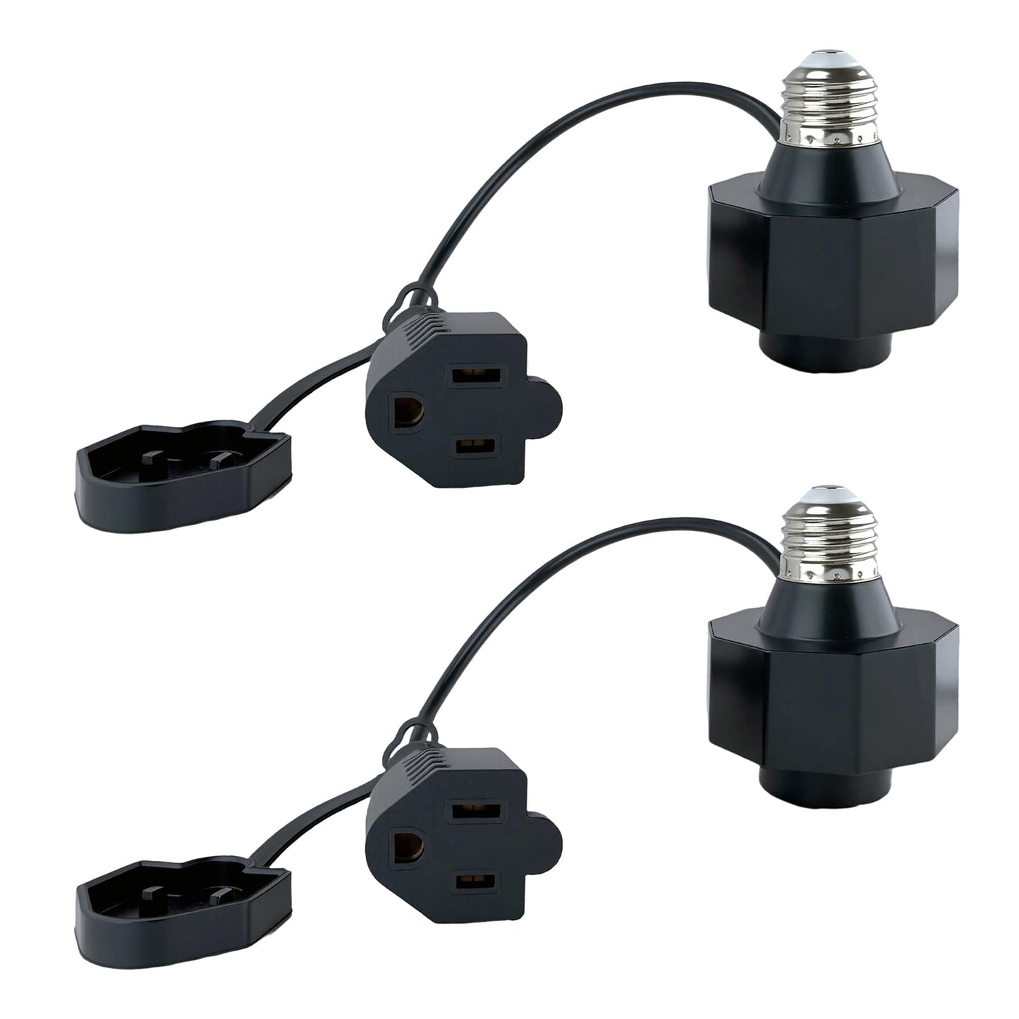 3 in 1 Outlet Light Socket Adapter,E26/E27 Bulb Socket to 3 Prong Outlet with Extension Cord, Flexible Light Socket Converter Suitable for Indoor Outdoor Porch Garage Patio CCTV Camera Use (2)