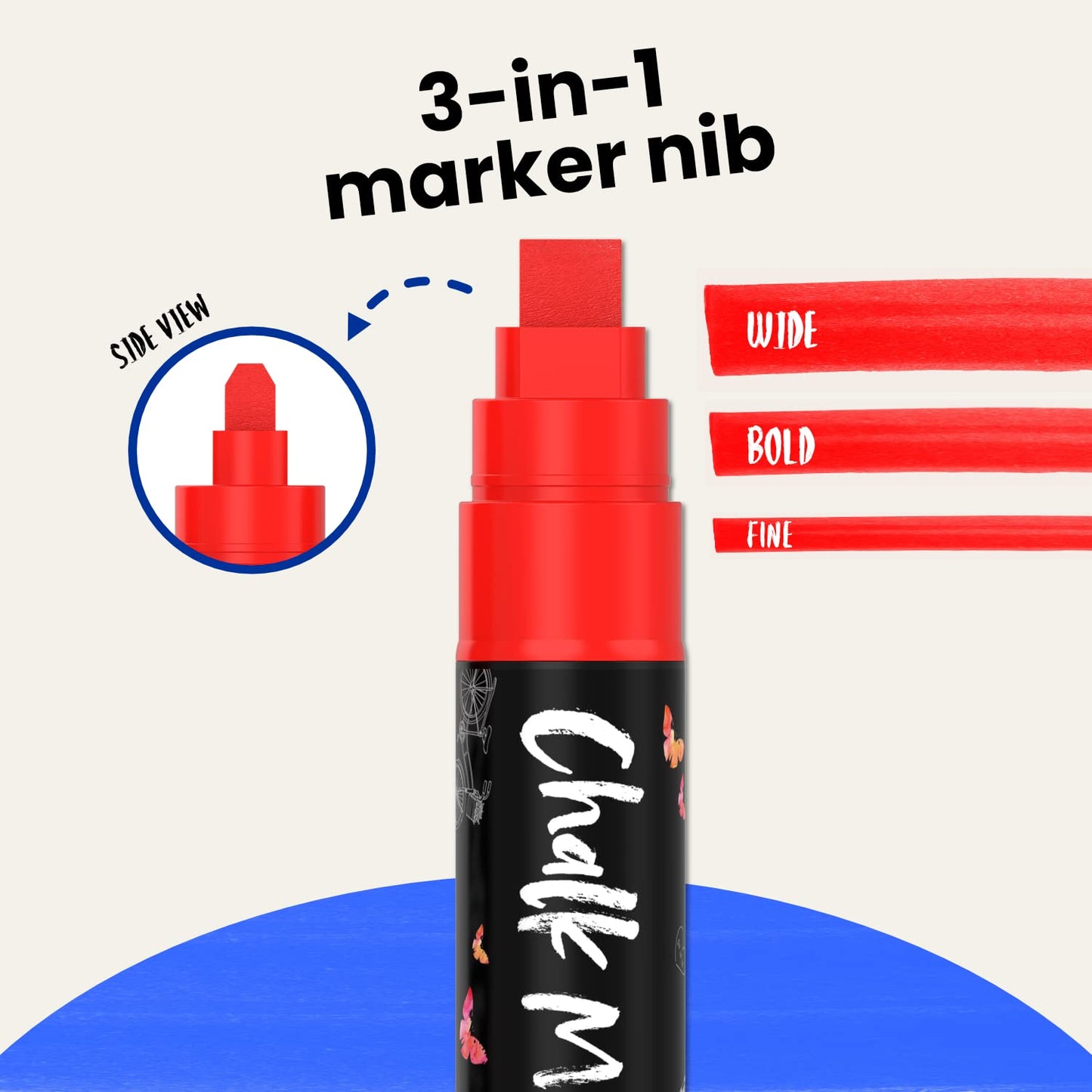 Chalkola Neon Car Window Markers - 10 Chalk Pens (with Gold, Silver) - 3 in 1 Nib, 10mm Jumbo Tip - Washable Liquid Chalk Markers For Blackboard, Chalkboard, Glass, Cars - Erasable Wet Erase Markers