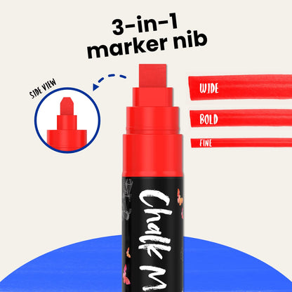 Chalkola Neon Car Window Markers - 10 Chalk Pens (with Gold, Silver) - 3 in 1 Nib, 10mm Jumbo Tip - Washable Liquid Chalk Markers For Blackboard, Chalkboard, Glass, Cars - Erasable Wet Erase Markers
