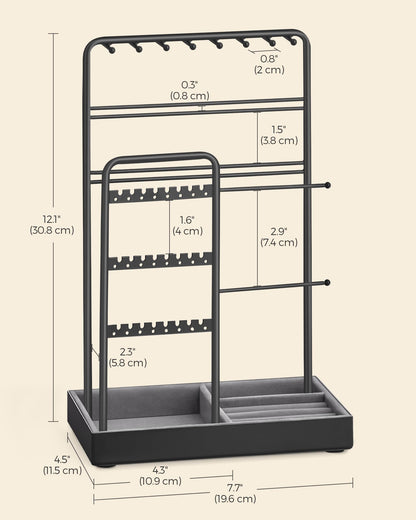 SONGMICS Jewelry Holder, Jewelry Organizer, Jewelry Display Stand with Metal Frame, Ink Black UJJS021B01