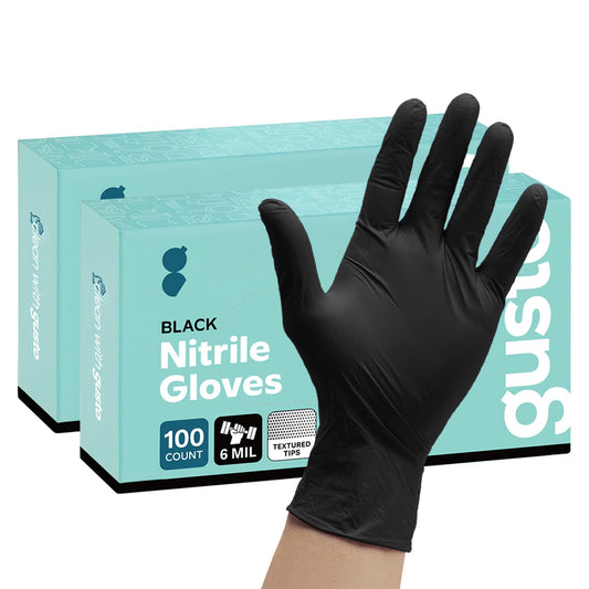 Comfy Package [200 Count] Black Nitrile Gloves Disposable Latex Free, 6 Mil Extra Strength, Powder Free, Chemical Resistant, Textured Fingertips - Medium
