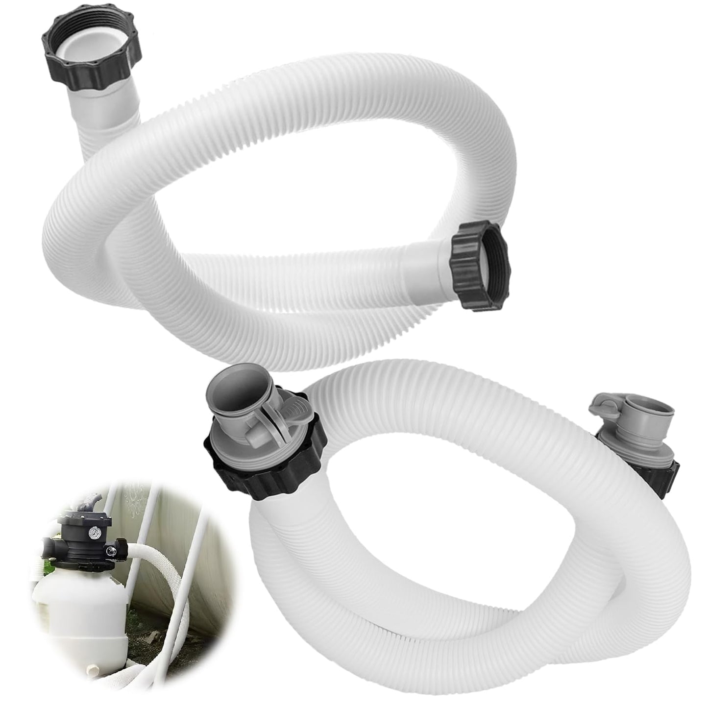 2Pcs Pool Hoses for Above Ground Pools 1 1/2 Inch Diameter 59" Long Pool Pump Hose Replacement Filter Pump Hose Accessories