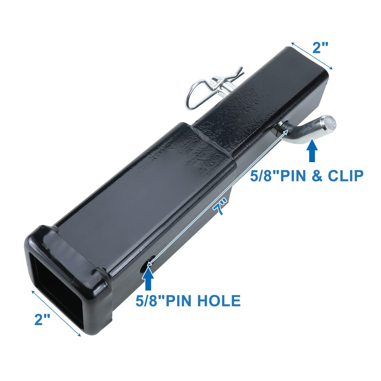 RealPlus Trailer Hitch Extender, Hitch Extension Receiver Tube for 2 Inch Receiver, 7 inch Extension Length, with 5/8 inch Hitch Pin