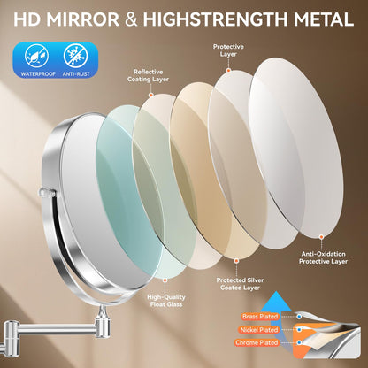 Auxmir 20X/1X Wall Mounted Makeup Mirror, 8" Double-Sided Magnifying Mirror with Tweezers, Bathroom Vanity Makeup Mirror, Cosmetic Mirror with 360° Swivel Extendable Arm, Chrome