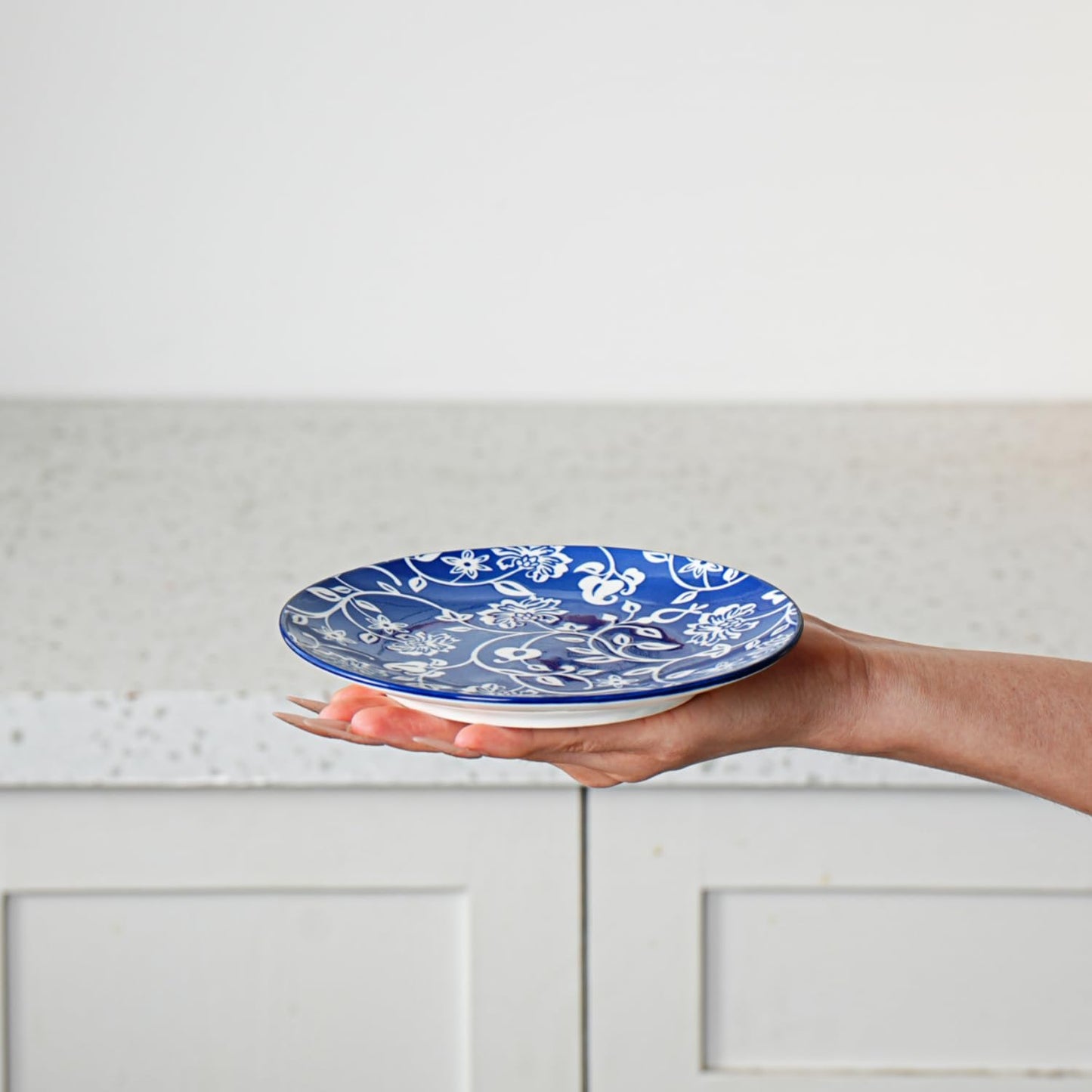 Cerkik Ceramic Dessert Plates Set - 6 Inch Mini Appetizer Plates for Kitchen - Small Salad Plate for Cake Snacks Side Dish, Microwave Dishwasher Safe, Gift, Vintage Blue