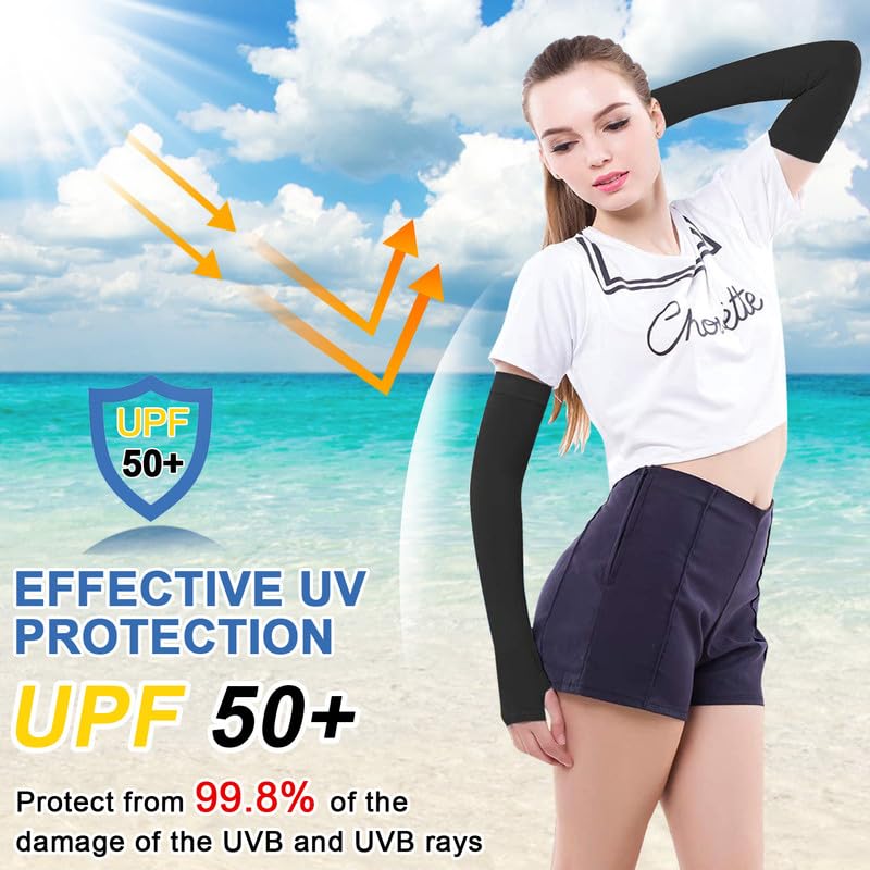Beister 6 Pairs Cooling Arm Sleeves, UV Protection, Women Men Summer Outdoor Sunblock Arm Cover with Thumb Hole