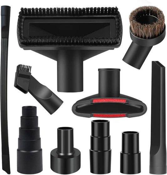10PCS Universal Vacuum Attachments Kit Wet Dry Plastic Vacuum Hose Adapter 1-1/4" Vacuum Cleaners Accessories with Horse Hair Brush Flexible Crevice Tool Adapter for Shop Vac Accessories (10pcs)