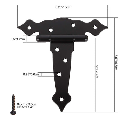 6 Pack Heavy Duty Gate Hinges - 5 Inch Barn Door Hinges Strap Hinges - Shed Door Outdoor Hinge Black T Hinge for Wood Fence