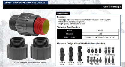 Superior Pump 99555 Universal Check Valve; fits all: 1-1/4" and 1-1/2" MPT and FPT , Black