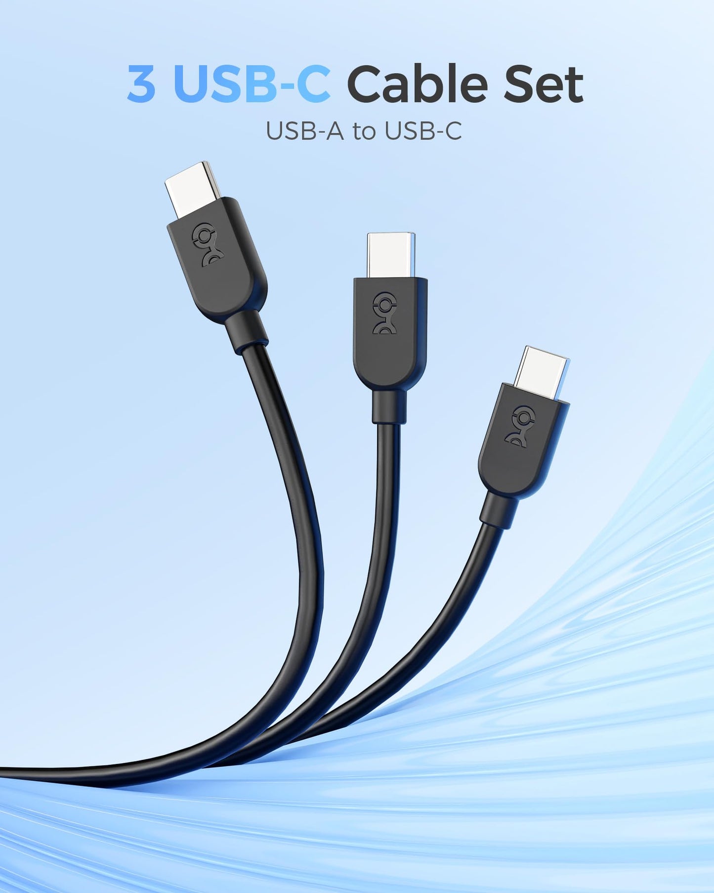 Cable Matters 3-Pack Flexible USB A to USB C Cable with 3A Fast Charging 3m (USB to USB C Charging Cable) in Black, Compatible with iPhone 15/15 Pro/15 Plus, iPad Pro, Samsung Galaxy S23