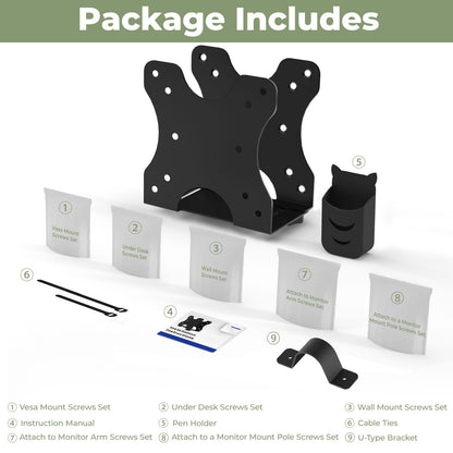 Adjustable Thin Client Mini PC Vesa Mount to Wall, Under Desk, Attached to Monitor Arm and Stand Pole for HP, Dell, ACEMAGIC Mini PC K1, T8PRO,KAMRUI AK1PLUS N95, Pinova P2, NUC and Small CPUs