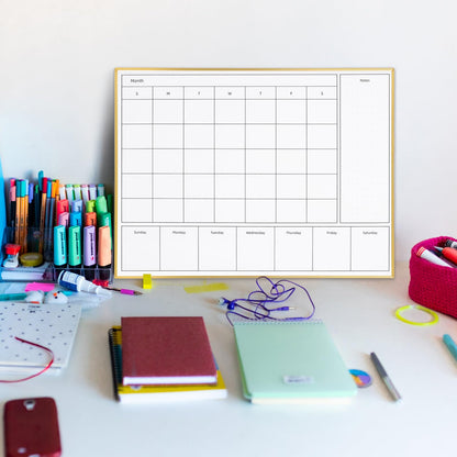 Aitakatta 3-in-1 Dry Erase Calendar for Wall with Gold Aluminum Frame, Magnetic Monthly & Weekly Calendar Whiteboard, Dry Erase Board for Wall, Hanging White Board for Decor/Memo(YL+ZL-Gold,4333)