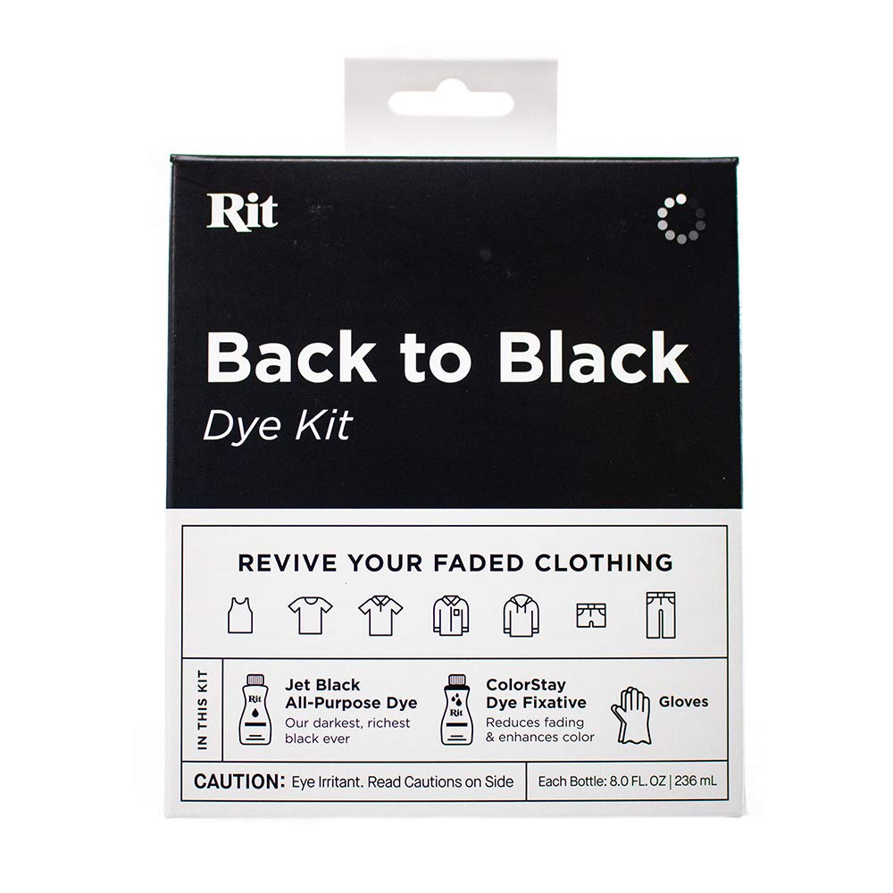 Rit Dye Back to Black Kit – Includes Jet Black All Purpose Dye, ColorStay Dye Fixative, & Gloves – Restore Faded Fabrics