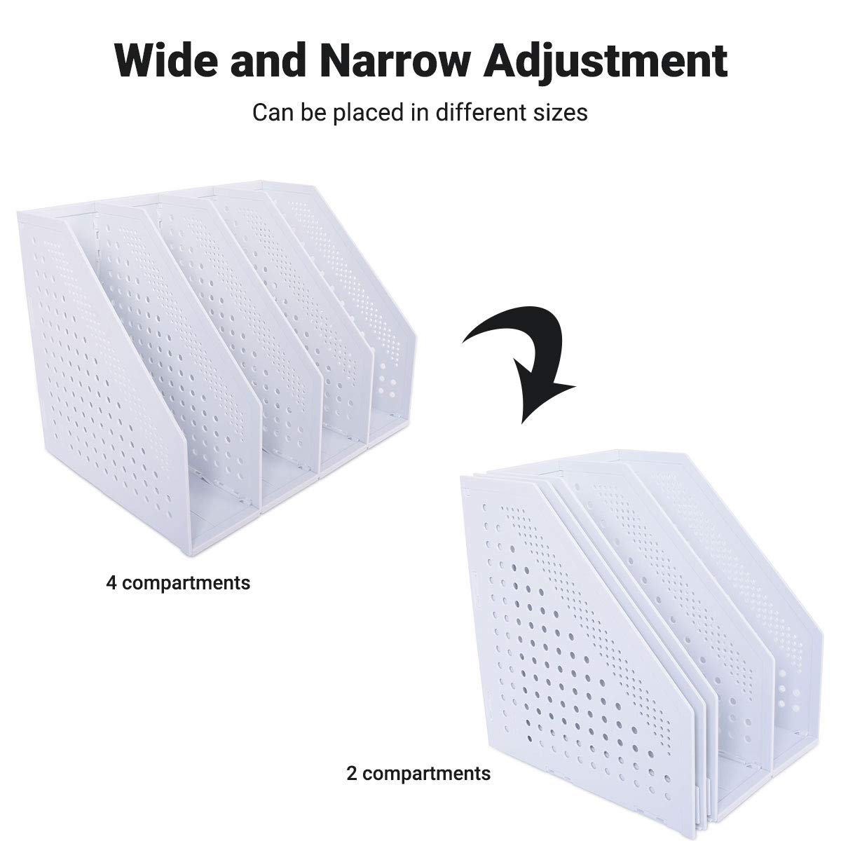 SAYEEC Desktop File Magazine Folder Holder 4 Section Plastic Hollow Documents Foldable Organizer File Cabinet Shelf Frames Dividers Rack Display and Storage (White)