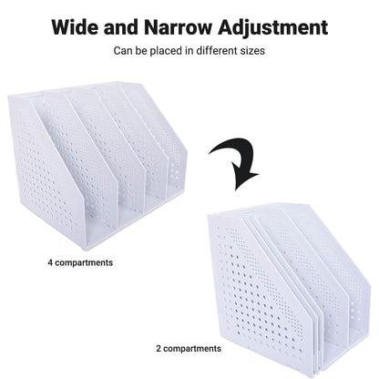 SAYEEC Desktop File Magazine Folder Holder 4 Section Plastic Hollow Documents Foldable Organizer File Cabinet Shelf Frames Dividers Rack Display and Storage (White)