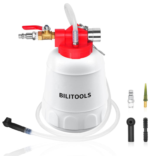 BILITOOLS 1L Brake Bleeder Vacuum Pump Kit Air Compressor, Universal One Person Pneumatic Brake System Clutch Fluid Bleeding Extractor Tool with Adapters