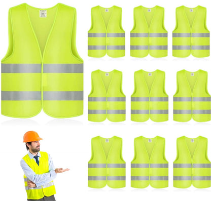 Safety Vest, 12 Pack High Visibility Vests Neon Reflective Construction Work Vest Bulk for Adults Men Women Volunteer, Guard, Traffic Security - Green