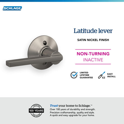 Schlage F170 LAT 619 Latitude Door Lever with Standard Trim, One-Sided Non-Turning Dummy Handle, Satin Nickel