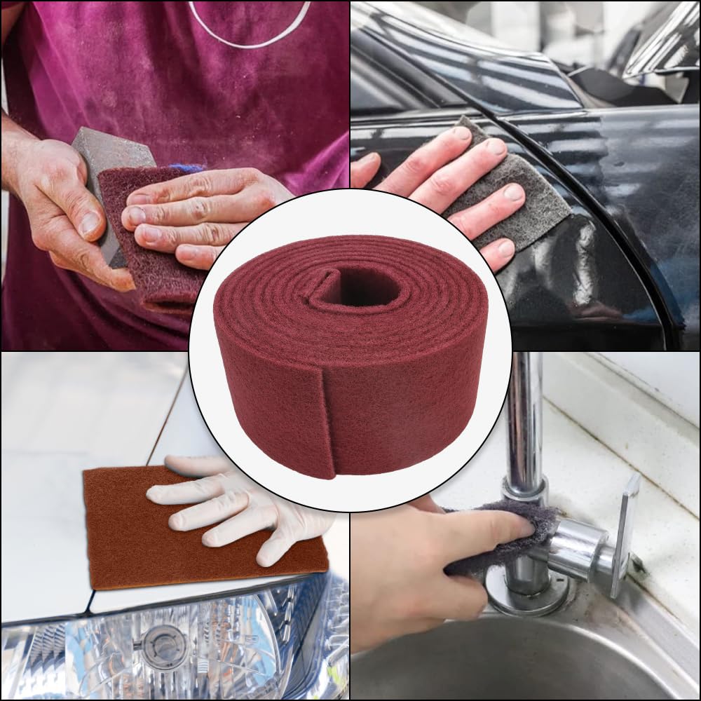 QZATTCAEN Maroon General Purpose Scuff Pads, Scuffing, Scouring Pad, Sanding, Paint Primer Prep Scratch - Surface Preparation Pad Car Auto Body Woodworking 7447-Premium, 5 Inches*15 Feet