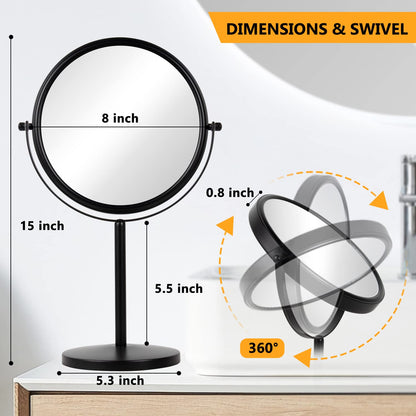 10x Magnifying Makeup Mirror, 8 Inch Tabletop Mirror Double Sided with Magnification, Swivel Make Up Mirror for Bathroom, Black ALHAKIN