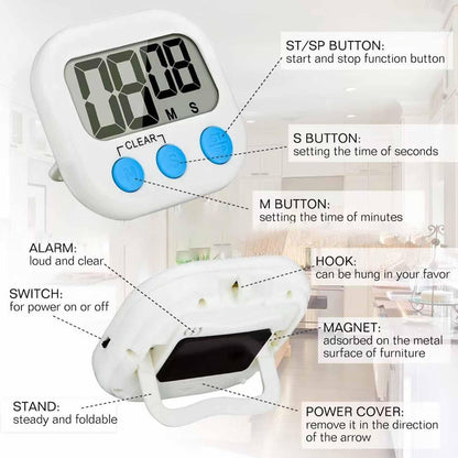 12 Pieces Large Screen Digital Kitchen Timer Count Up and On/Off Switch Timer with Loud Alarm Magnetic Back Large Display Timer LED Countdown Timer for Cooking Baking Games(Battery Included)