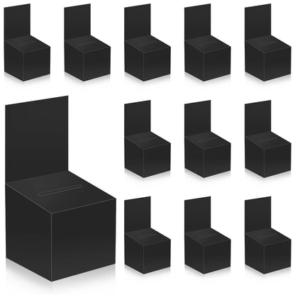 12 Pcs Ballot Box Raffle Box Donation Box for Fundraising, 6 X 6 X 6 Inch Cardboard Raffle Ticket Box with Slot Suggestion Box Removable Header Charity Box for Collecting Business Card Voting (Black)