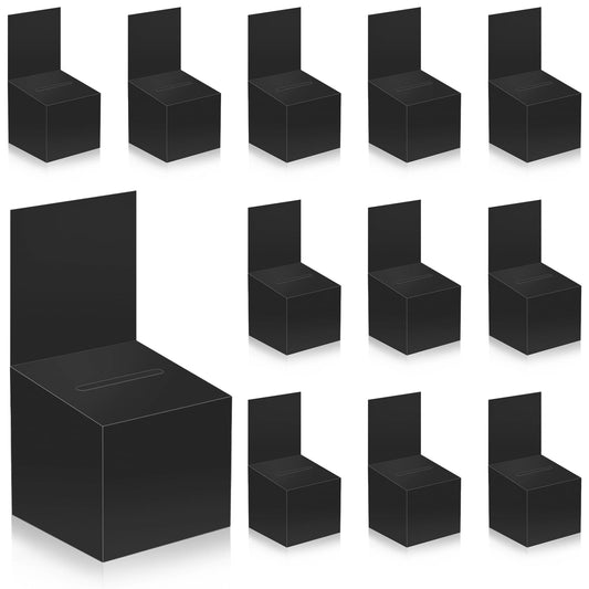 12 Pcs Ballot Box Raffle Box Donation Box for Fundraising, 6 X 6 X 6 Inch Cardboard Raffle Ticket Box with Slot Suggestion Box Removable Header Charity Box for Collecting Business Card Voting (Black)